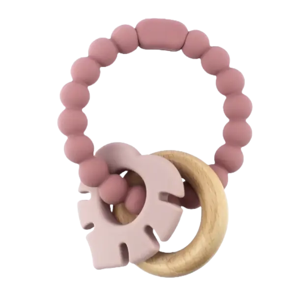 Biderangle i silikone m. træ og blad vedhæng