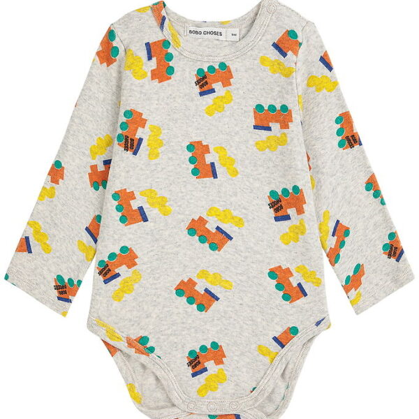 Bobo Choses Body l/æ - Choo Choo All Over - Light Grey Heather