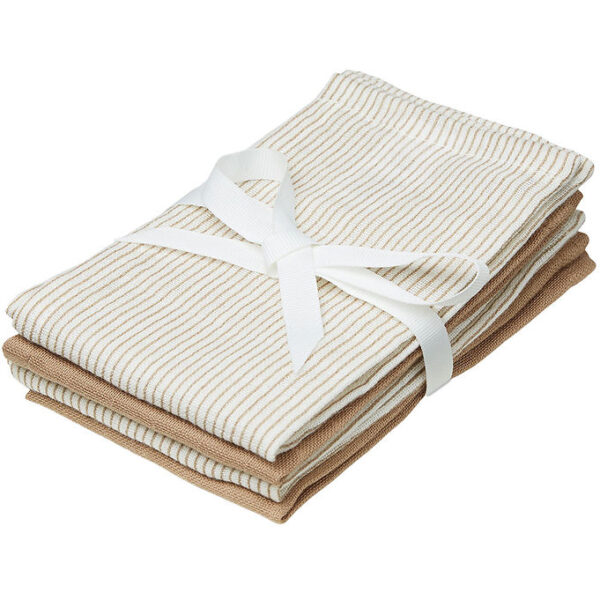 Cam Cam Vaskeklude - 4-pak - Classic Stripes Camel/Camel