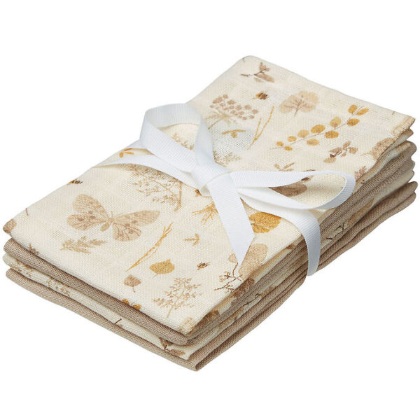 Cam Cam Vaskeklude - 4-pak - Latte/Beige m. Blade/Sommerfugle