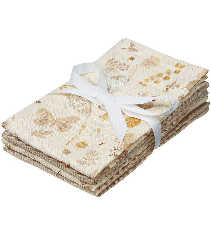 Cam Cam Vaskeklude - 4-pak - Latte/Beige m. Blade/Sommerfugle Cam Cam Vaskeklude - 4-pak - Latte/Beige m. Blade/Sommerfugle