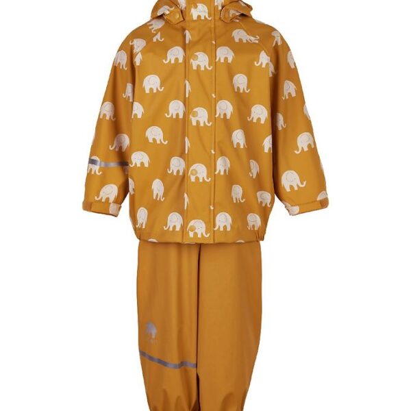 CeLaVi Regntøj - PU - Mineral Yellow m. Elefanter