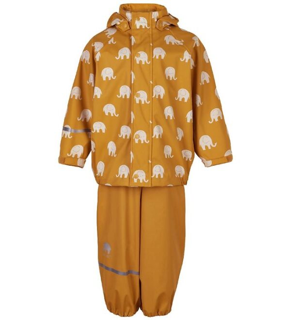 CeLaVi Regntøj - PU - Mineral Yellow m. Elefanter