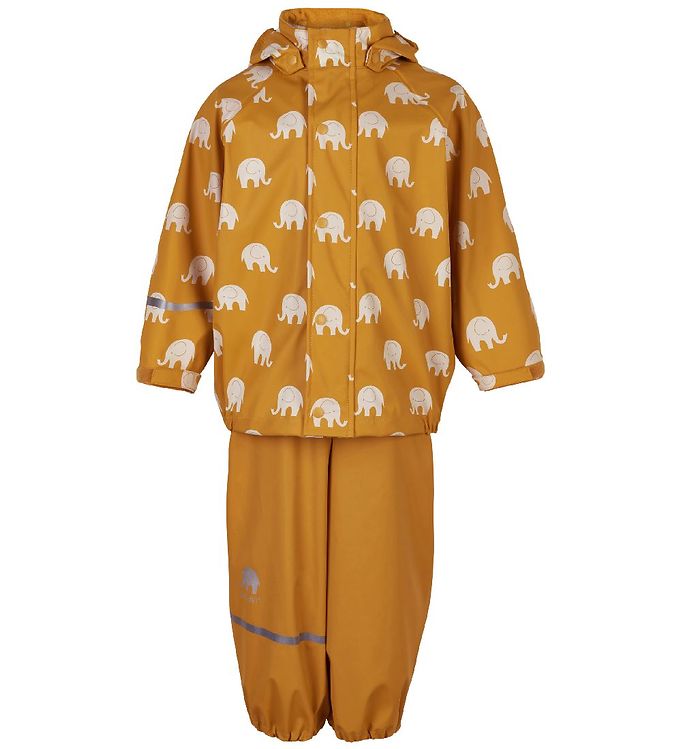 CeLaVi Regntøj - PU - Mineral Yellow m. Elefanter