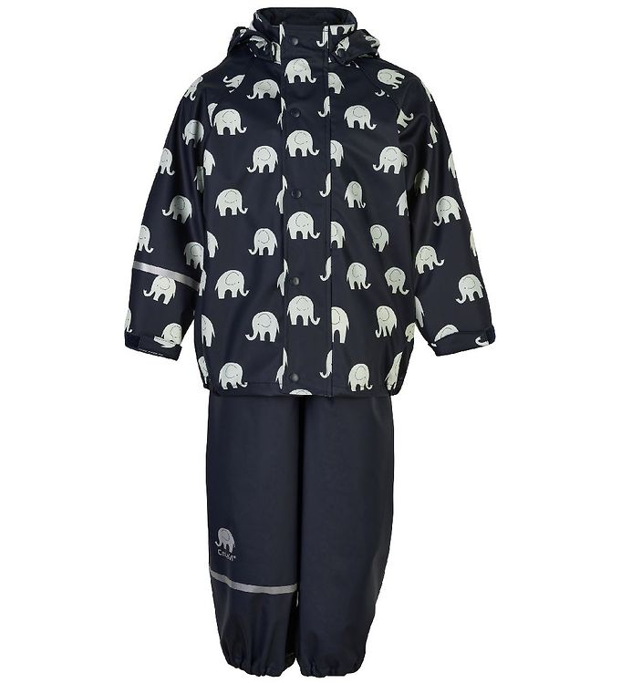 CeLaVi Regntøj m. Seler - PU - Dark Navy m. Elefanter