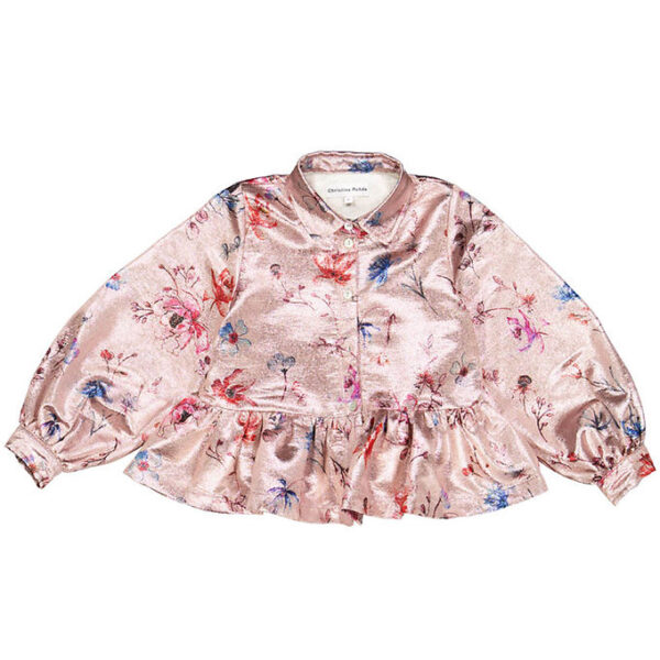 Christina Rohde Skjorte - Rosa Glitter m. Blomster