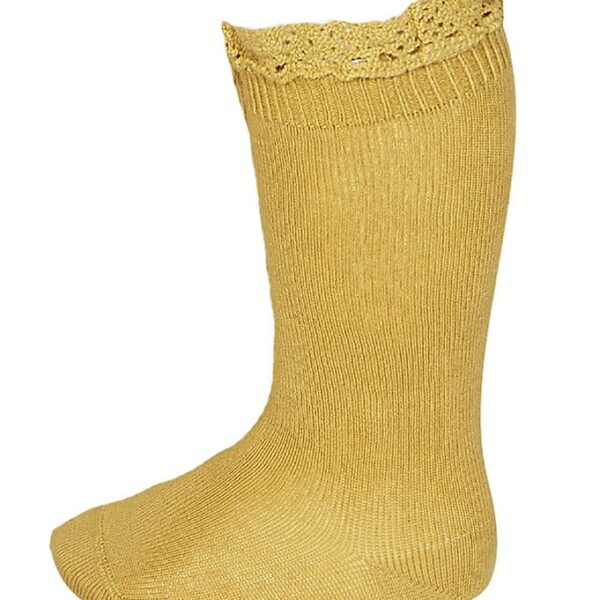 Condor Knæstrømper m. Blonder - Karrygul Condor Knæstrømper m. Blonder - Karrygul