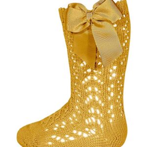 Condor Knæstrømper m. Sløjfe - Strik - Karrygul