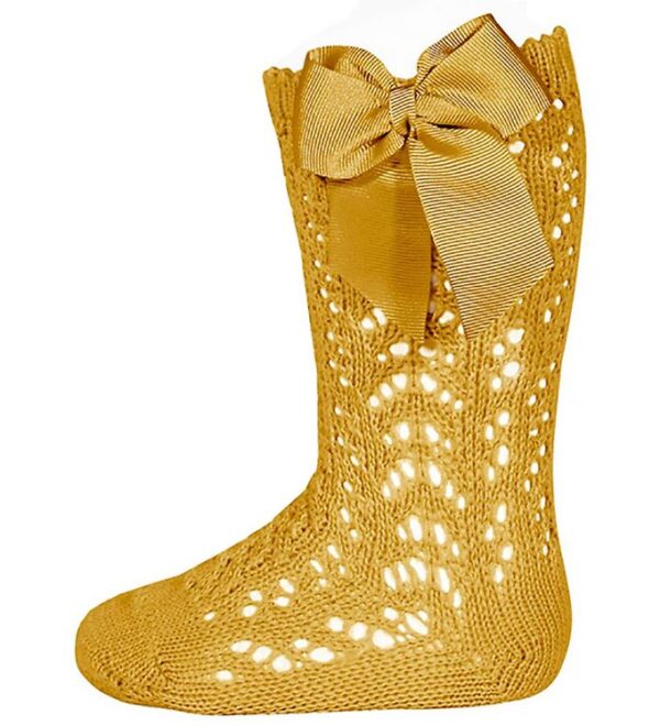 Condor Knæstrømper m. Sløjfe - Strik - Karrygul Condor Knæstrømper m. Sløjfe - Strik - Karrygul