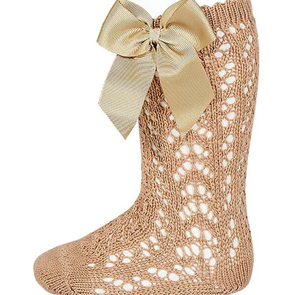 Condor Knæstrømper m. Sløjfe - Strik - Lys Brun