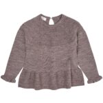 Copenhagen Colors Merino Strik Bluse med flæse - Natural Melange - 86 cm