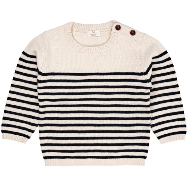 Copenhagen Colors Strik Bluse med Striber - Cream/Navy - 92 cm