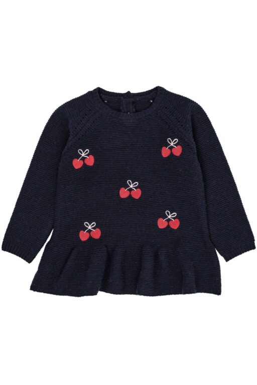 Copenhagen Colors Strik Bluse med flæse og sløjfer - Navy - 86 cm