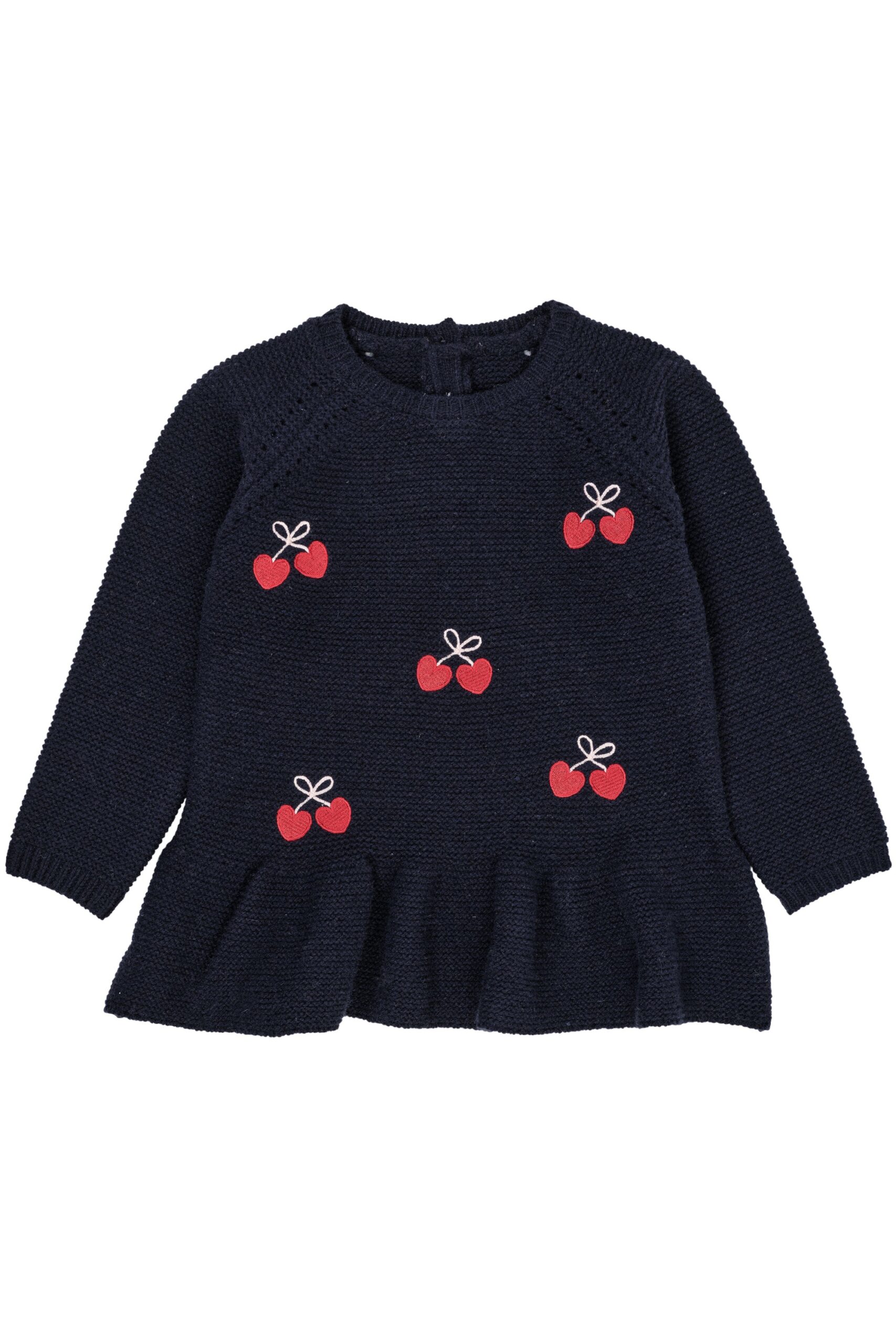 Copenhagen Colors Strik Bluse med flæse og sløjfer - Navy - 86 cm