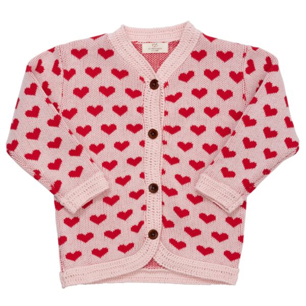 Copenhagen Colors Strik Cardigan med hjerter - Dusty Rose - 80 cm