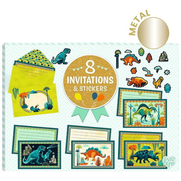 Djeco Invitationer - 8 stk. - Dino Djeco Invitationer - 8 stk. - Dino