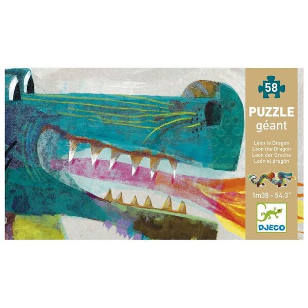 Djeco Kæmpepuslespil - 58 Brikker - 138 cm - Leon The Dragon