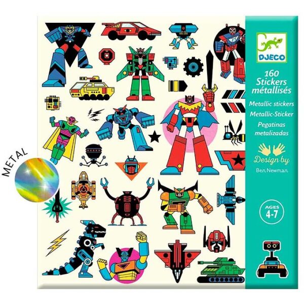 Djeco Klistermærker - Metallic - 160 stk. - Robots