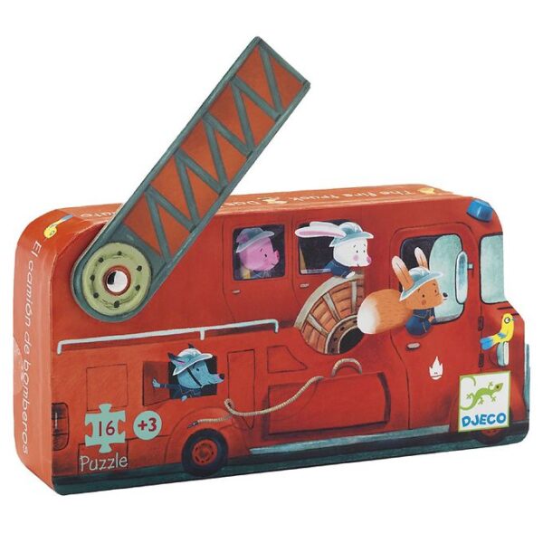 Djeco Puslespil - 16 Brikker - Brandbil