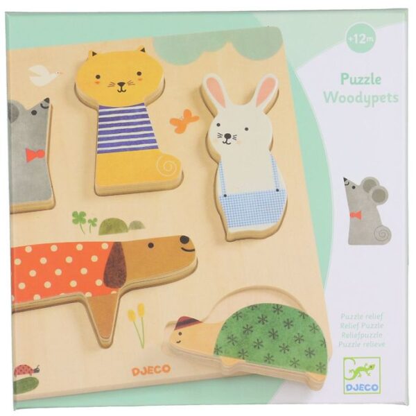 Djeco Puslespil - Træ - 5 Brikker - Woodypets