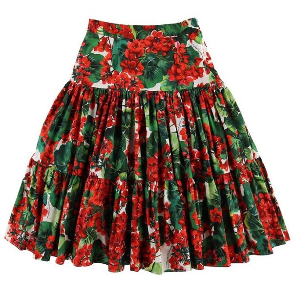 Dolce & Gabbana Nederdel - Portofino - Rød/Grøn m. Blomster