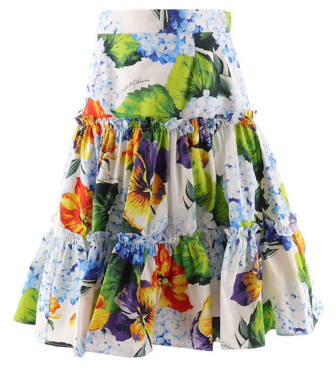 Dolce & Gabbana Nederdel - Renaissance - Hvid/Multifarvet m. Blo Dolce & Gabbana Nederdel - Renaissance - Hvid/Multifarvet m. Blo