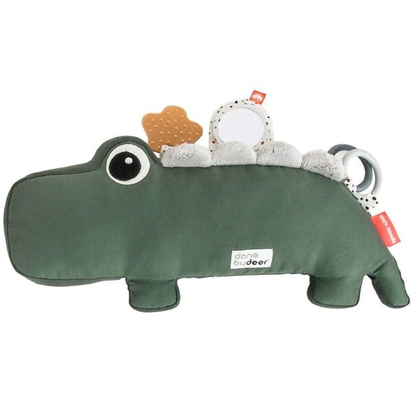 Done By Deer Pude m. Aktivitetslegetøj - Croco - 41 cm - Grøn