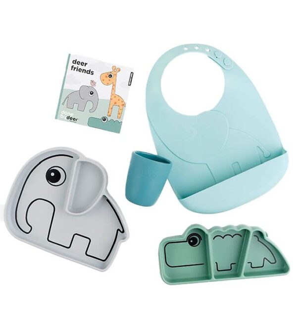 Done By Deer Spisesæt - 5 dele - Stick & Stay - Blue Mix