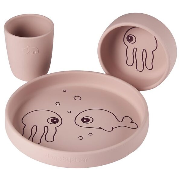 Done By Deer Spisesæt - Silikone - 3 dele - Sea Friends - Pudder