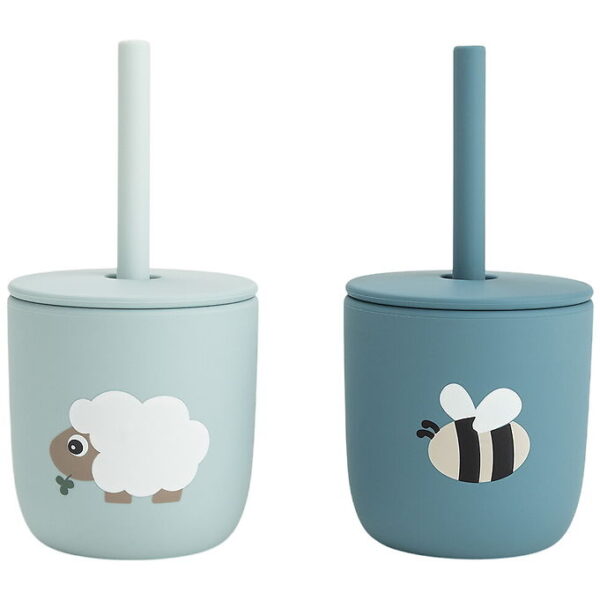 Done by Deer Kop m. Sugerør - 2-pak - Tiny Farm - Blå