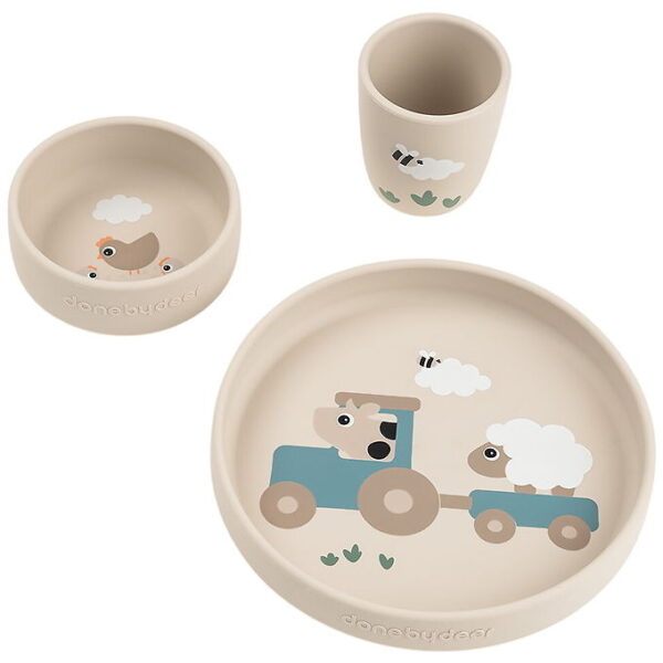 Done by Deer Spisesæt - Silikone - Stick & Stay - Tiny Farm - Sa