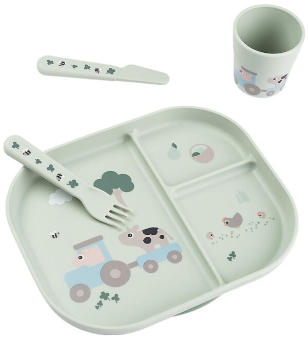 Done by Deer Spisesæt m. Sugekop - 4 Dele - Tiny Farm Grøn Done by Deer Spisesæt m. Sugekop - 4 Dele - Tiny Farm Grøn