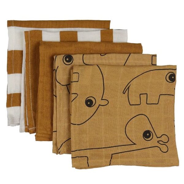 Done by Deer Vaskeklude - 5-pak - 30x30 cm - Deer Friends Mustar