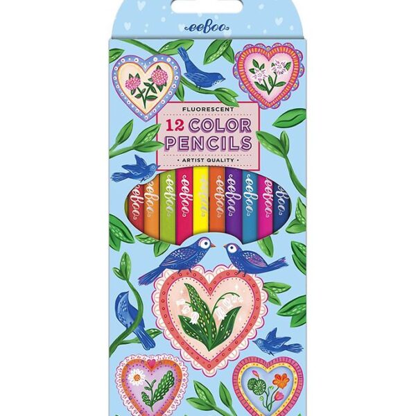 Eeboo Farveblyanter - 12 Stk. - Neon - Hearts & Birds