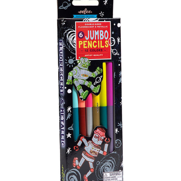 Eeboo Farveblyanter m. Blyantspidser - Jumbo - 6 Stk. - Robot