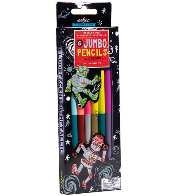 Eeboo Farveblyanter m. Blyantspidser - Jumbo - 6 Stk. - Robot Eeboo Farveblyanter m. Blyantspidser - Jumbo - 6 Stk. - Robot