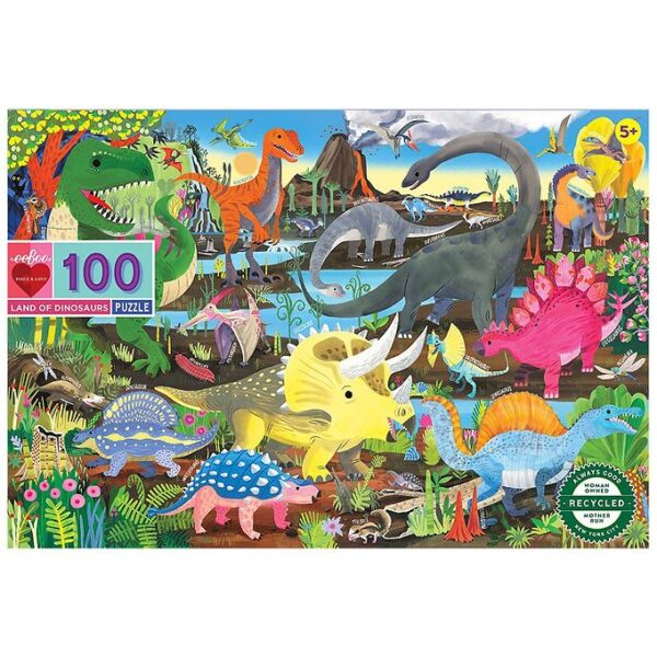 Eeboo Puslespil - 100 Brikker - Dinoland Eeboo Puslespil - 100 Brikker - Dinoland