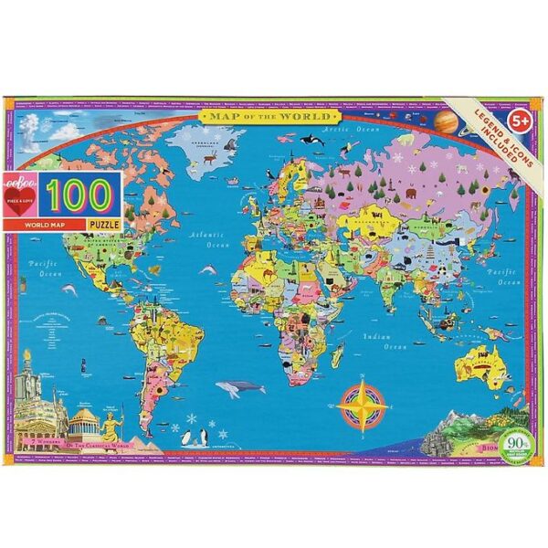 Eeboo Puslespil - 100 Brikker - Verdenskort Eeboo Puslespil - 100 Brikker - Verdenskort