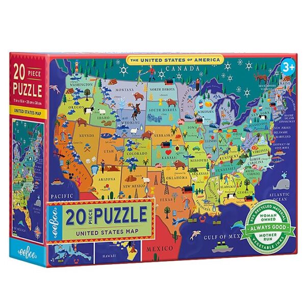 Eeboo Puslespil - 20 Brikker - Stater i USA
