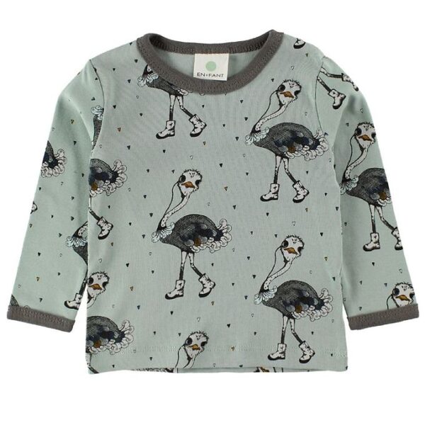 En Fant Bluse - Støvet Grøn m. Strudser