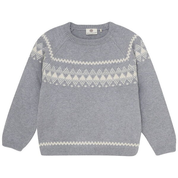 En Fant Bluse - Strik - Bomuld/Uld - Lysegråmeleret