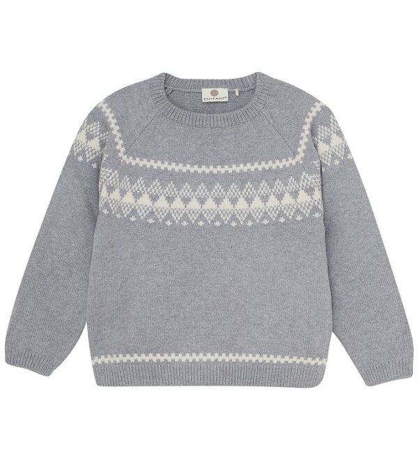 En Fant Bluse - Strik - Bomuld/Uld - Lysegråmeleret