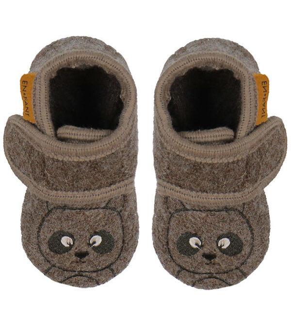 En Fant Hjemmesko - Uld - Chocolate Brown m. Bjørn