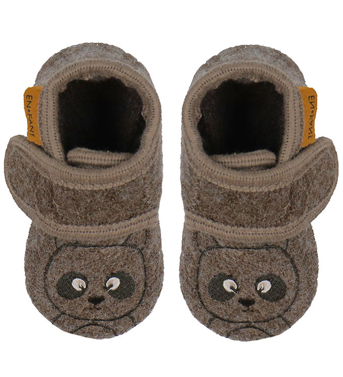 En Fant Hjemmesko - Uld - Chocolate Brown m. Bjørn En Fant Hjemmesko - Uld - Chocolate Brown m. Bjørn