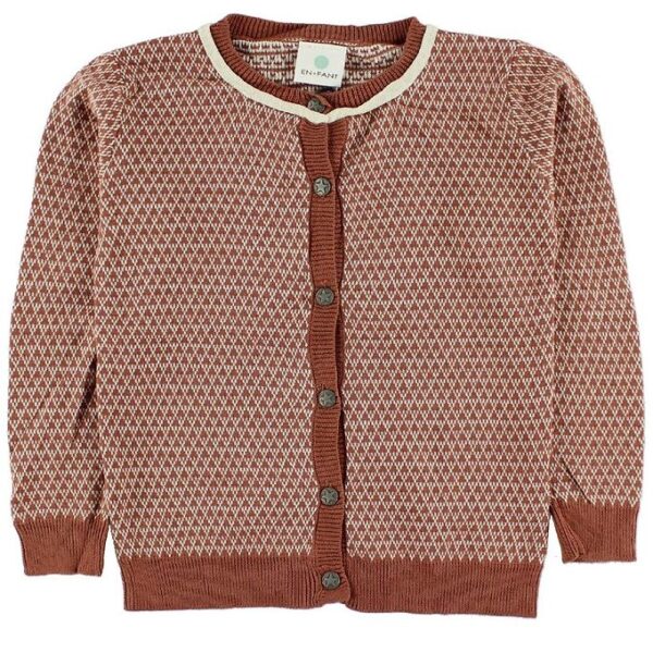 En Fant Strikcardigan - Brændt Rød m. Mønster