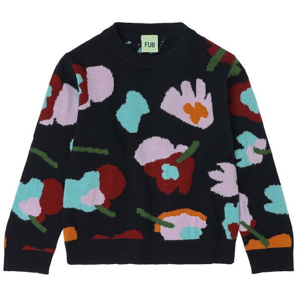 FUB Bluse - Strik - Uld - Blomst - Dark Navy