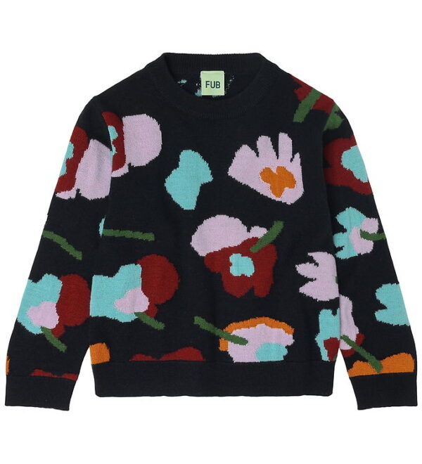 FUB Bluse - Strik - Uld - Blomst - Dark Navy