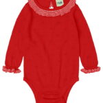 FUB Body l/æ - Ruffle - Strik - Uld - Signal Red m. Hulmønster