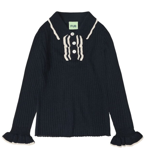 FUB Polobluse - Rib - Strik - Uld - Dark Navy