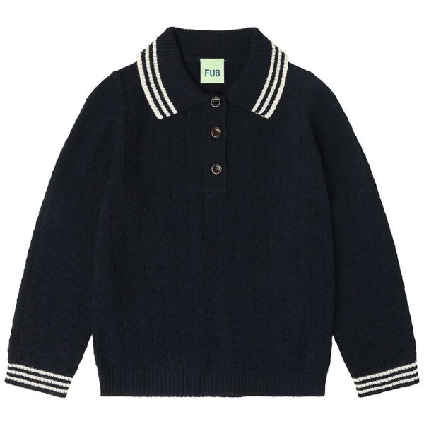 FUB Polobluse - Strik - Uld - ZigZag - Dark Navy